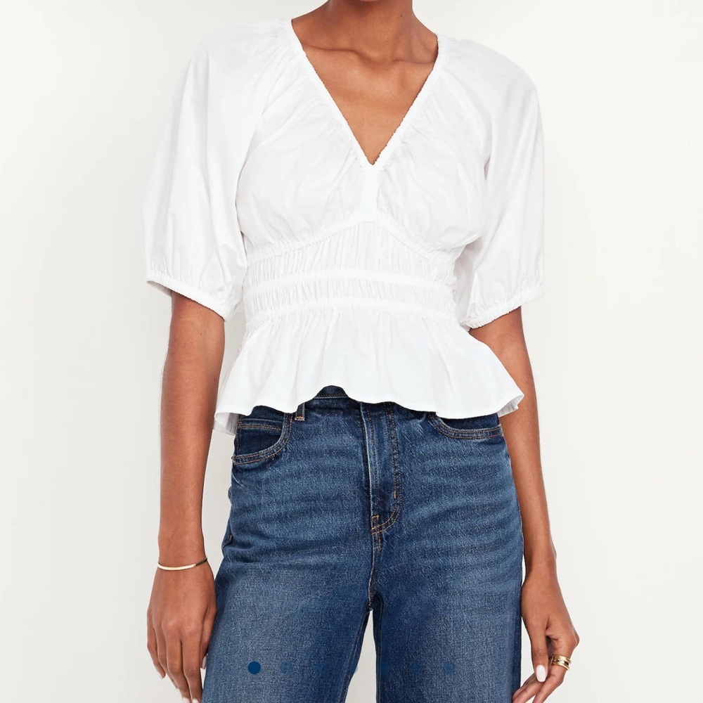 Old Navy White V-Neck Peplum Top